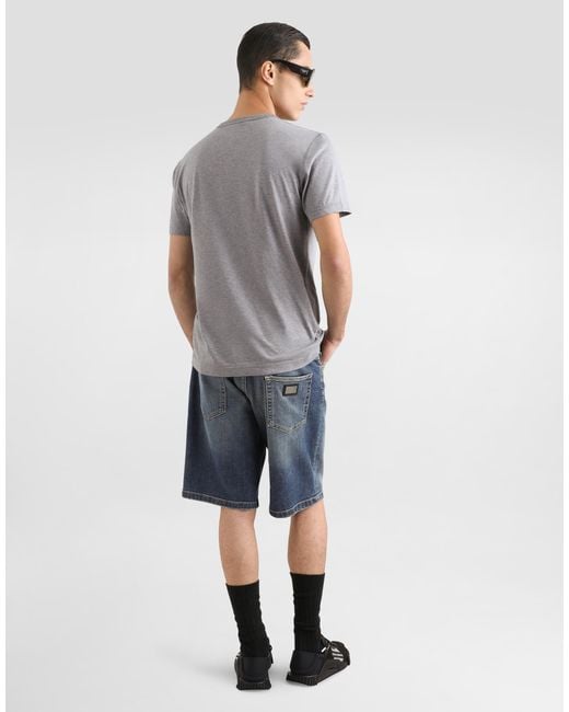 Dolce & Gabbana Gray Cotton T-Shirt With Branded Tag for men