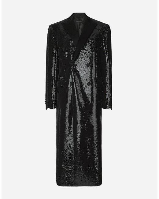 Dolce & Gabbana ダブルブレストコート マイクロスパンコールエンブロイダリー Black