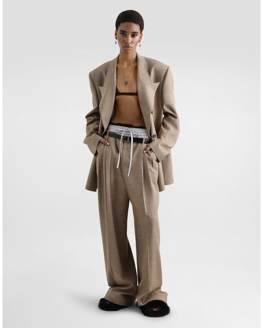 Dolce & Gabbana Natural Double-Breasted Sicilia Tweed Jacket