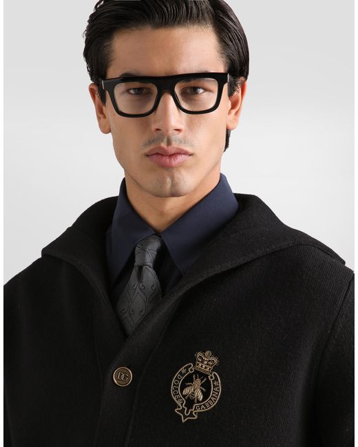 Dolce & Gabbana Black Virgin Wool Cardigan With Embroidery for men