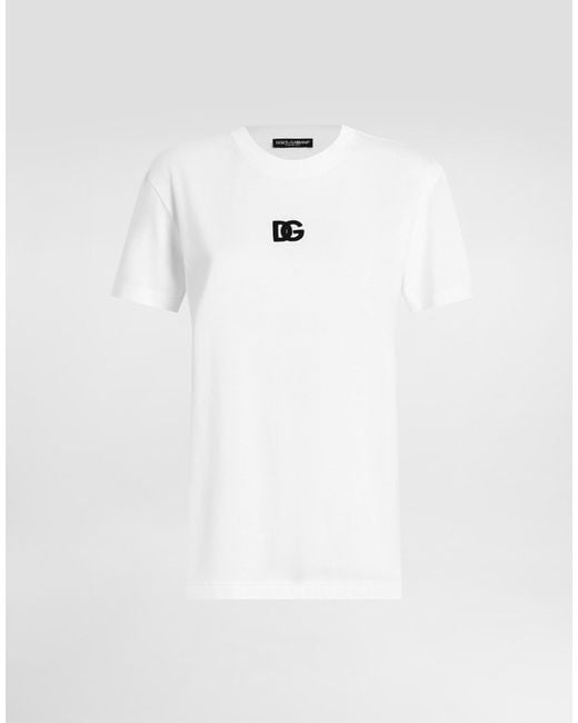 Jersey T-Shirt With Dg Logo Embroidery Dolce & Gabbana en coloris White