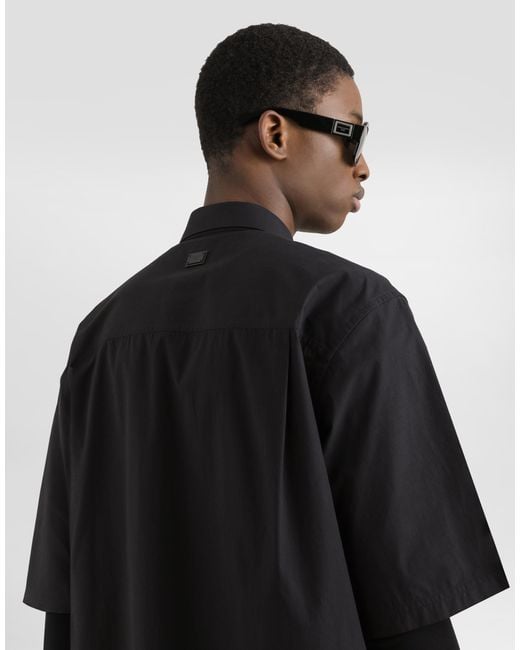 Dolce & Gabbana Hemd Aus Popeline Mit Plakette in Black für Herren