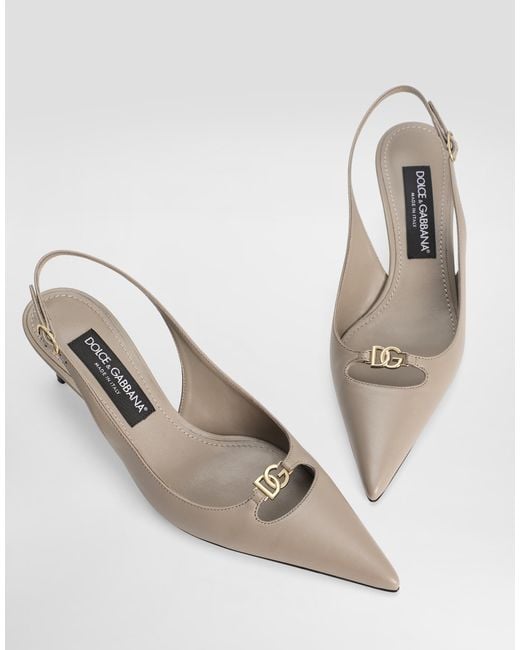 Dolce & Gabbana White Silk-Effect Nappa Leather Slingback