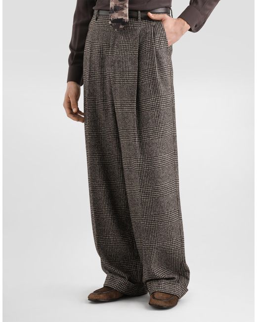 Dolce & Gabbana Gray Wide-Leg Plaid Trousers for men