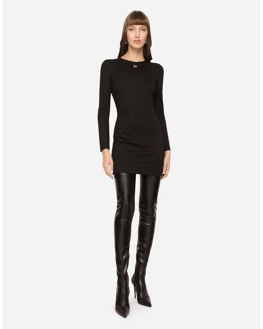 Dolce & Gabbana Black Short Milano Rib Dress With Dg Logo
