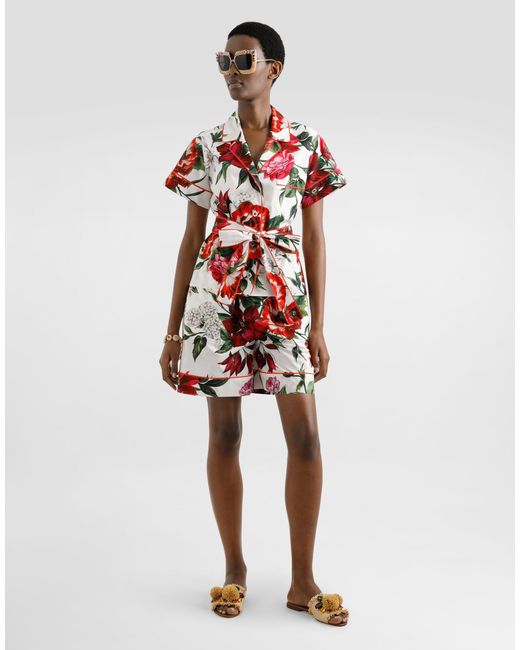 Dolce & Gabbana Red Bluse Vanity Aus Popeline Mit Blumenprint