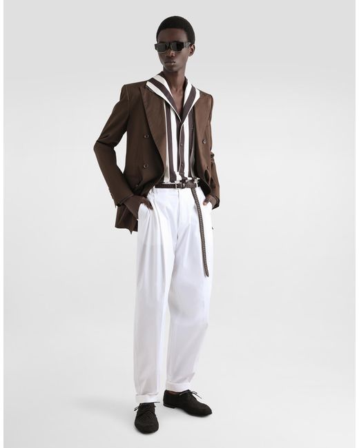 Dolce & Gabbana White Cotton Gabardine Pants With Double Darts for men