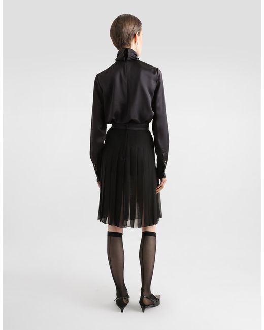 Dolce & Gabbana Black Satin Sack Top With Lace Shirt Front