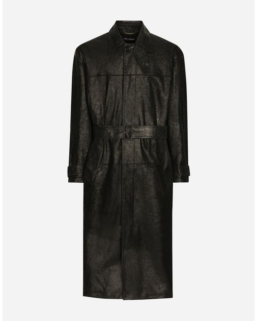 Dolce & Gabbana Black Leather Belted Trench Coat for men
