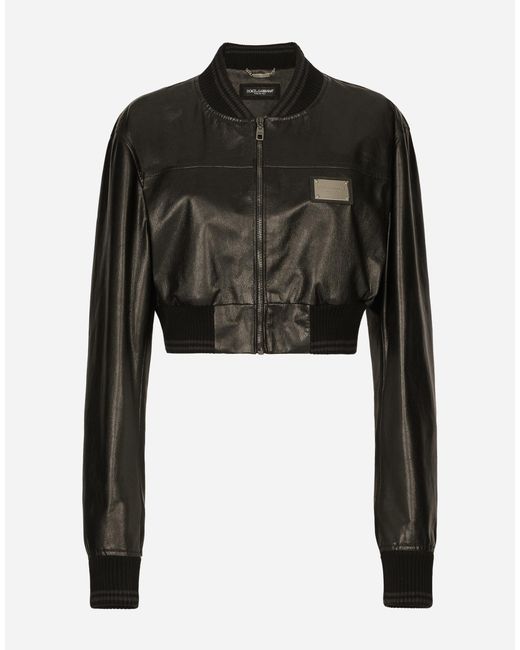 Dolce & Gabbana Black Leather Cropped Jacket