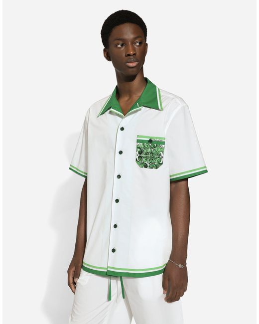 Dolce & Gabbana Hawaii Hemd in Maiolica Print Poplin in Green für Herren