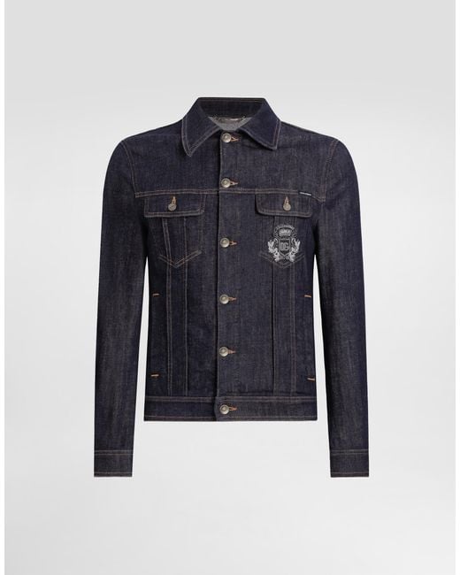Dolce & Gabbana Blue Cotton Denim Jacket With Patch for men