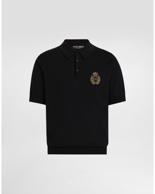 Dolce & Gabbana Black Cotton Polo-Shirt With Heraldic Patch for men
