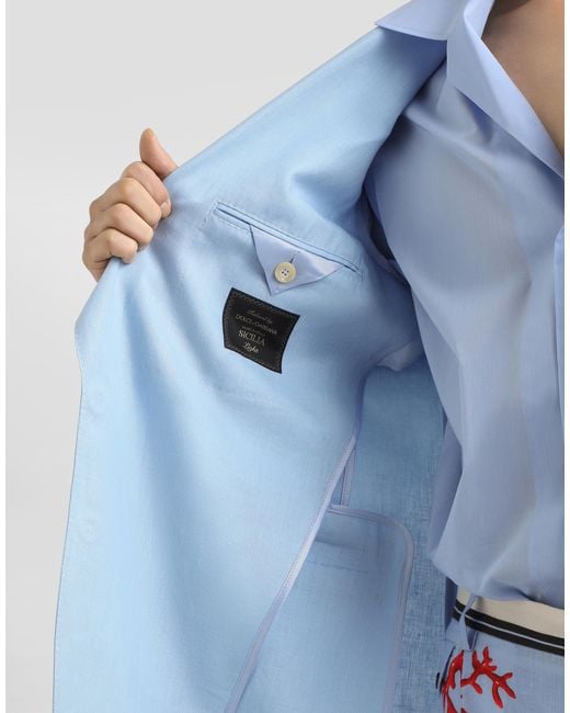 Dolce & Gabbana Blue Sicilia Single-Breasted Linen Jacket for men