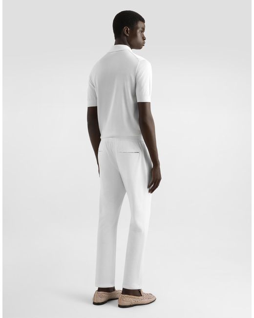 Dolce & Gabbana White Silk Polo-Shirt With Logo Embroidery for men