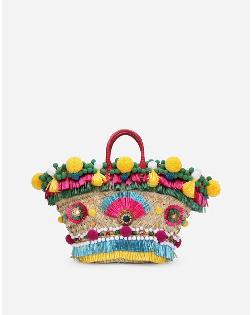Capazo Kendra de paja con bordados Dolce & Gabbana de color Multicolor