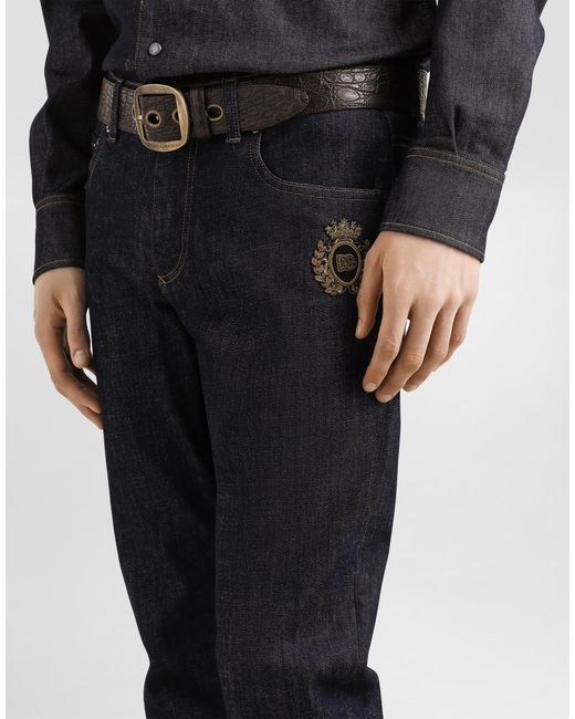 メンズ Dolce & Gabbana パッチ ストレッチコットン スリムフィットジーンズ Blue