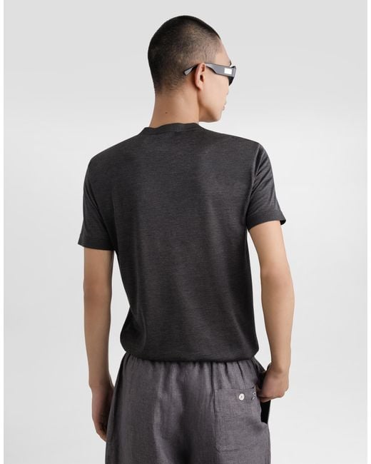 メンズ Dolce & Gabbana エンブロイリー シルク ヘンリーネック Tシャツ Black