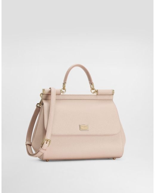 Dolce & Gabbana Natural Large Sicily Calfskin Logo-Plaque Top Handle Bag