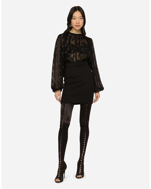 Dolce & Gabbana Black Milano Rib Miniskirt With Dg Logo