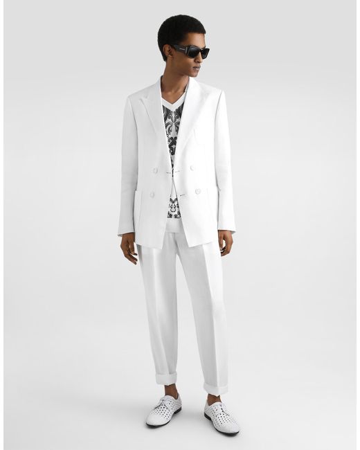 Dolce & Gabbana White Portofino Double-Breasted Linen Jacket for men