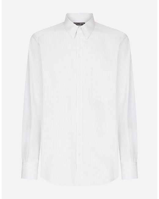 Dolce & Gabbana White Striped Poplin Martini-Fit Shirt for men