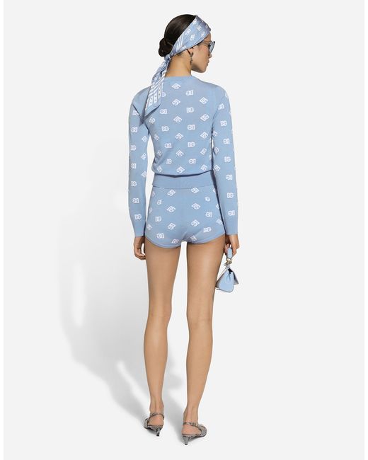 Dolce & Gabbana Blue Wool And Silk High-Waisted Panties With Dg Logo Inlay