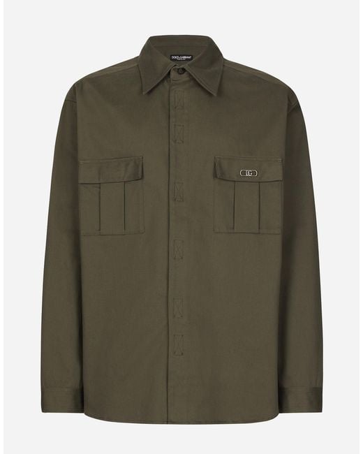 Dolce & Gabbana Green Cotton Shirt With Pockets for men