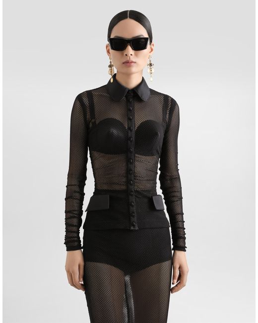 Dolce & Gabbana Black Blusenjacke Aus Netzgewebe