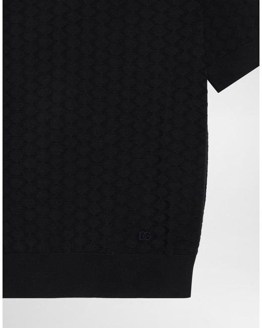 Dolce & Gabbana Black Micro-Dot Stitch Silk Polo Shirt for men
