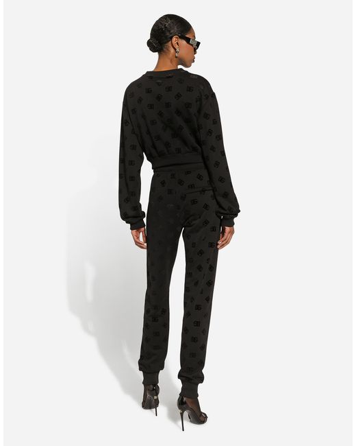 Dolce & Gabbana Black Jersey Jogging Pants With Flocked Dg Logo Print