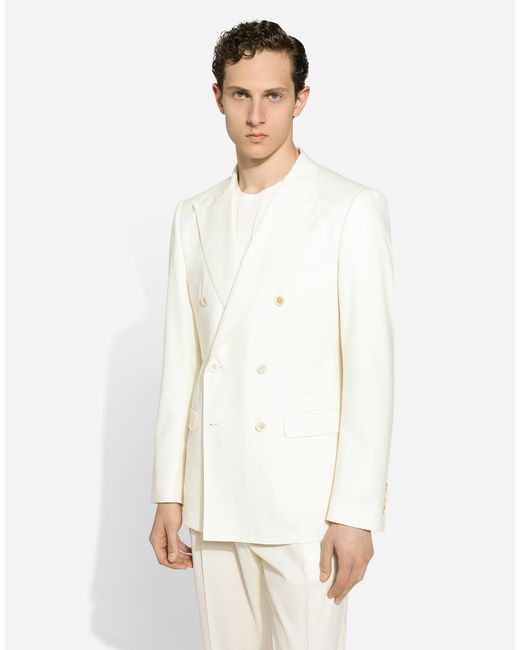 Dolce & Gabbana White Double-Breasted Taormina-Fit Flannel Jacket for men