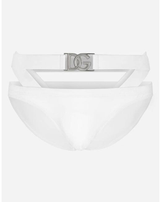 Dolce & Gabbana Swim Briefs With Highcut Leg And Dg Hardware in White