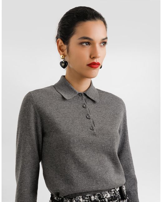 Dolce & Gabbana Gray Cashmere Polo Sweater