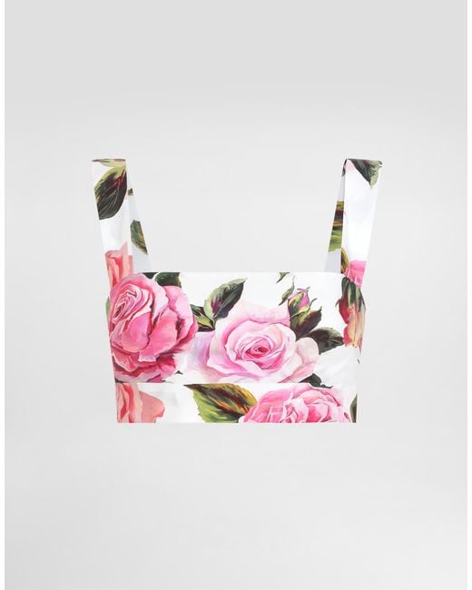 Dolce & Gabbana Pink Cotton Bralette Top With Rose