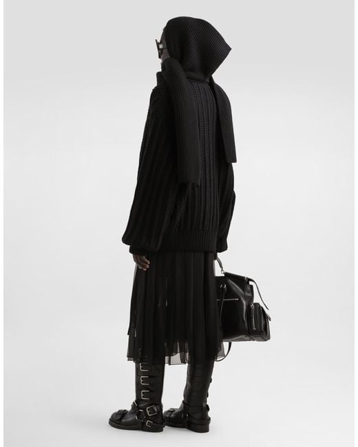 Dolce & Gabbana Black Twill Midi Skirt With Chiffon