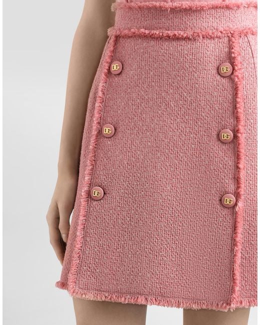 Dolce & Gabbana Pink Short Raschel Tweed Skirt With Decorative Dg Logo Buttons