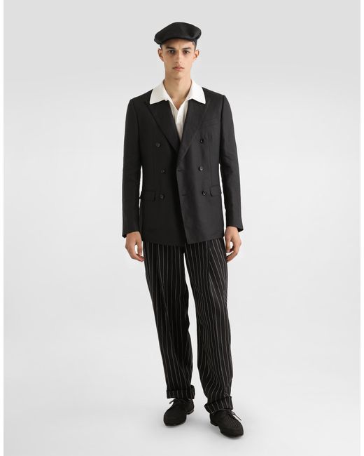 メンズ Dolce & Gabbana Pinstripe Linen-Blend Pants With Double Darts Black