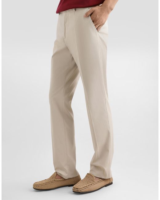 メンズ Dolce & Gabbana パンツ ストレッチコットン ロゴプレート Natural