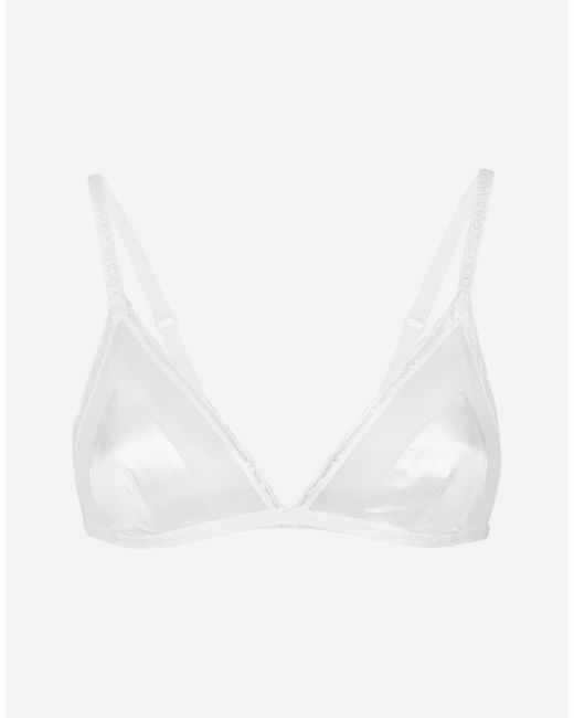 Dolce & Gabbana White Silk-Blend Lace-Trim Bra