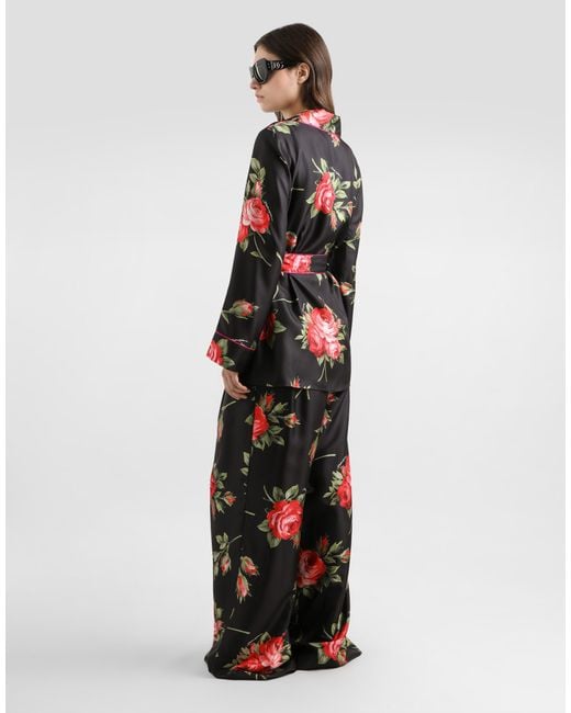Dolce & Gabbana Black Rose Bouquet-Print Vanity Twill Shirt