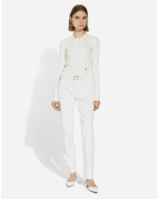 Dolce & Gabbana クロップドポロシャツ ビスコース リブ Dgロゴ White