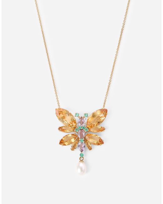 Dolce & Gabbana White Butterfly Necklace 18-Carat And Citrines