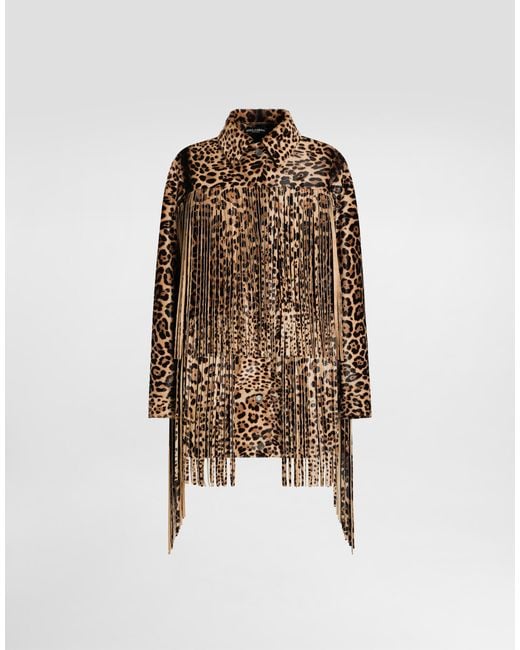 Dolce & Gabbana Brown Leopard-Print Fringed Jacket