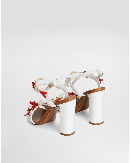 Dolce & Gabbana コーラルエンブロイダリー ナッパレザー サンダル White