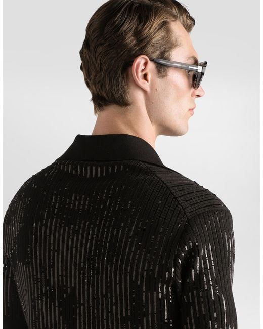 Wool And Silk Polo Shirt Dolce & Gabbana pour homme en coloris Black