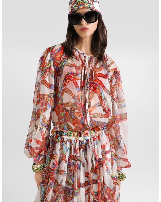 Dolce & Gabbana White Carretto-Print Chiffon Top