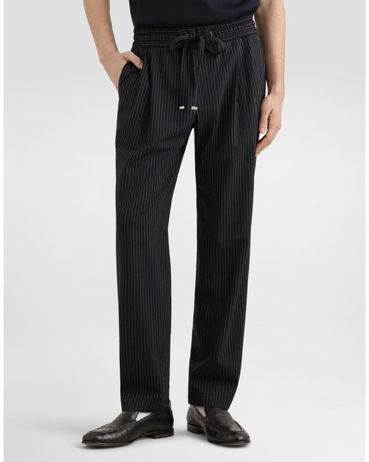 Dolce & Gabbana Blue Pinstripe Wool Jogging Trousers for men