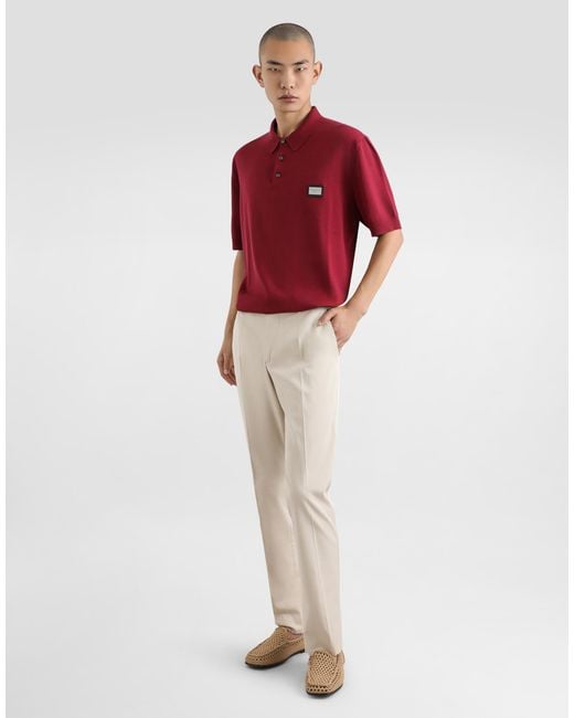 Dolce & Gabbana Red Wool Polo-Shirt With Branded Tag for men