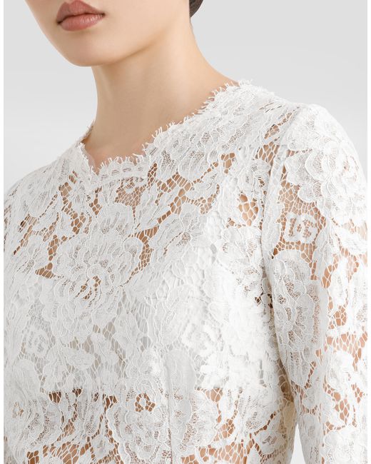 Dolce & Gabbana ロングスリーブドレス ストレッチロゴレース White